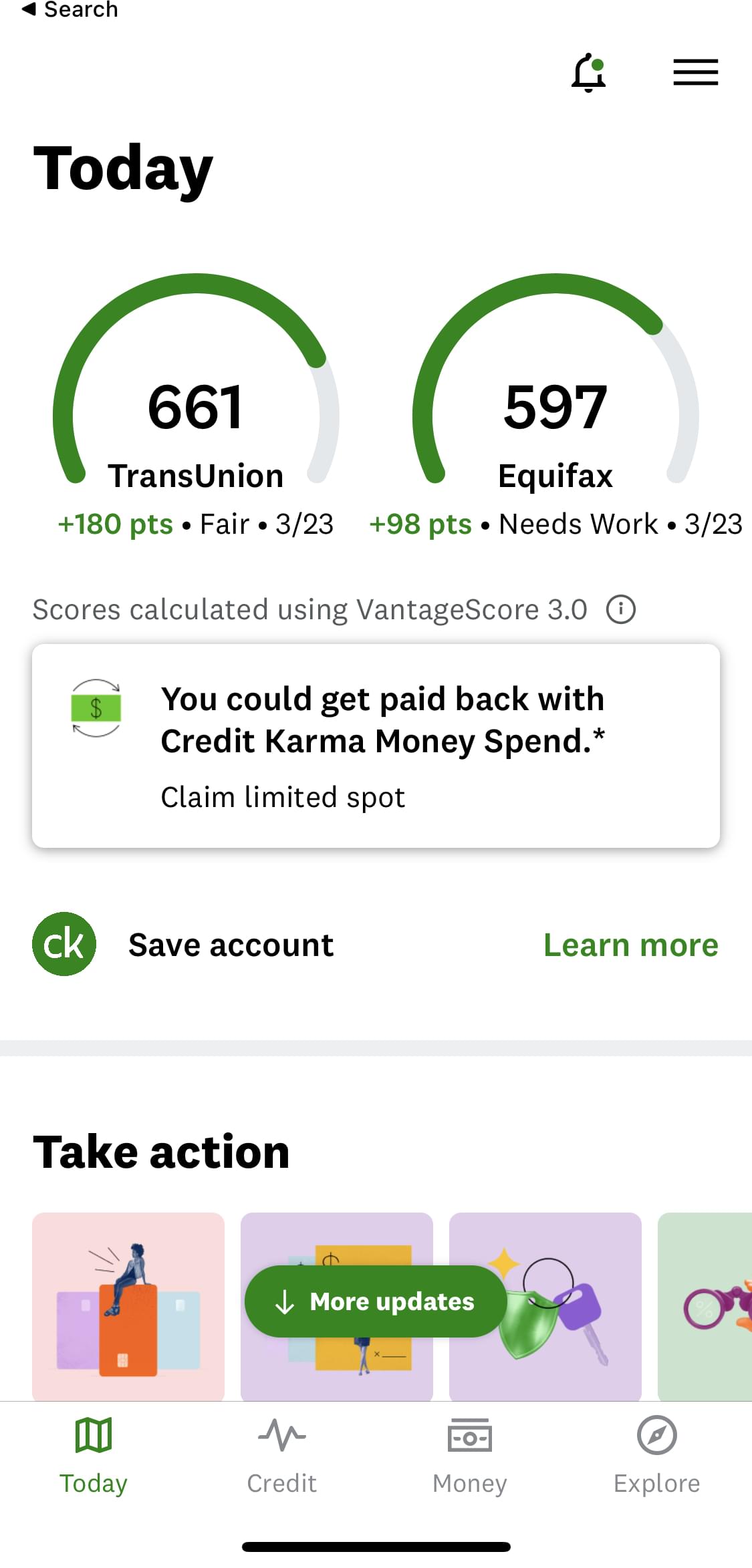 Credit score mobile results