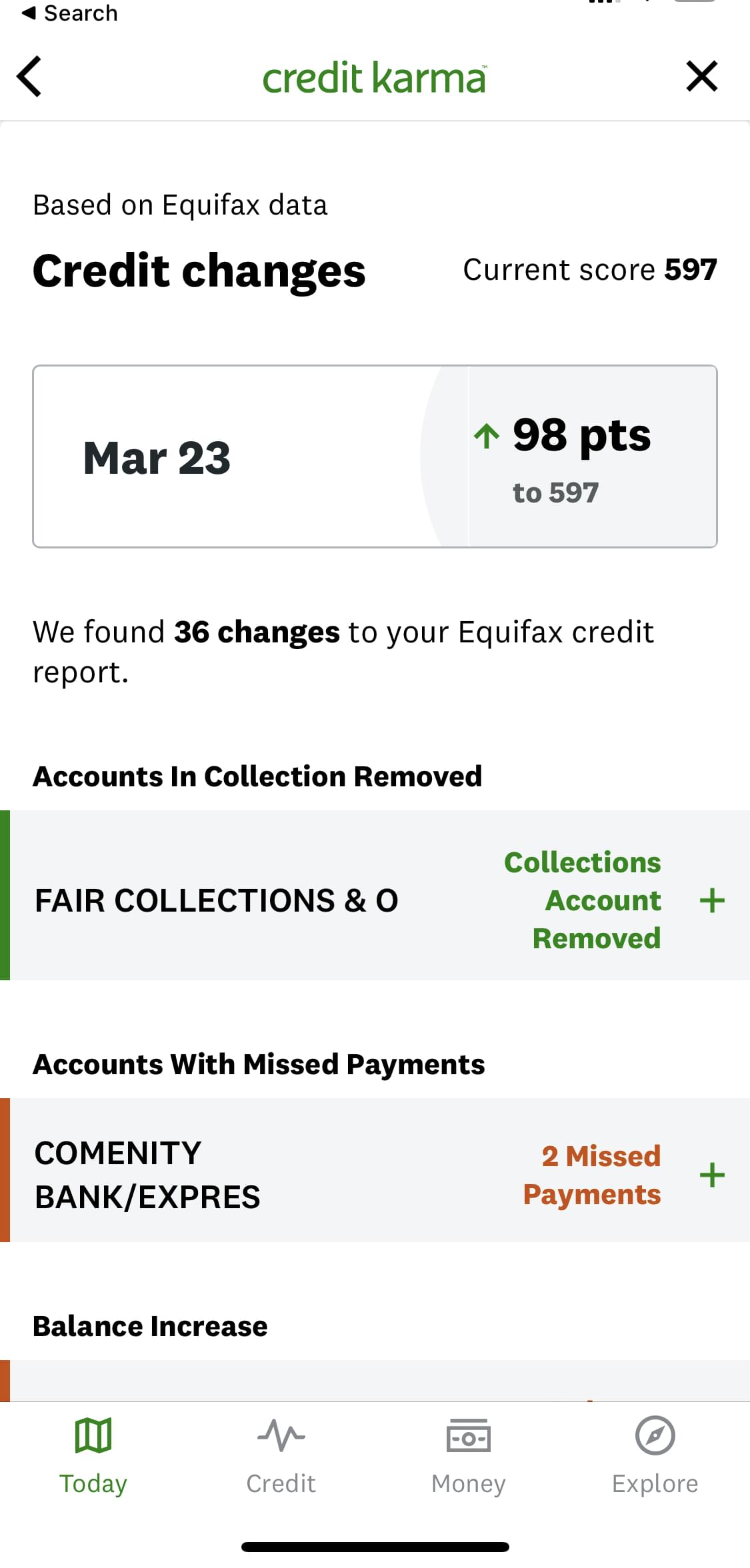 Credit score mobile results