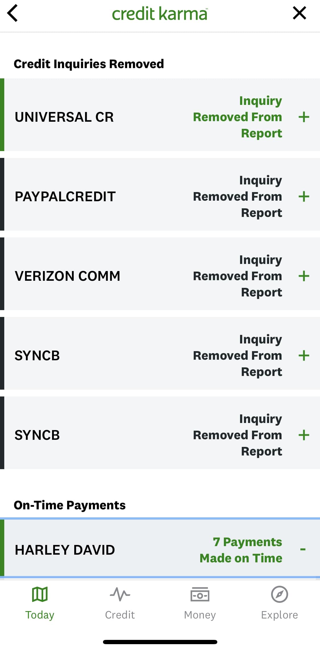 Credit Karma: multiple inquiries removed