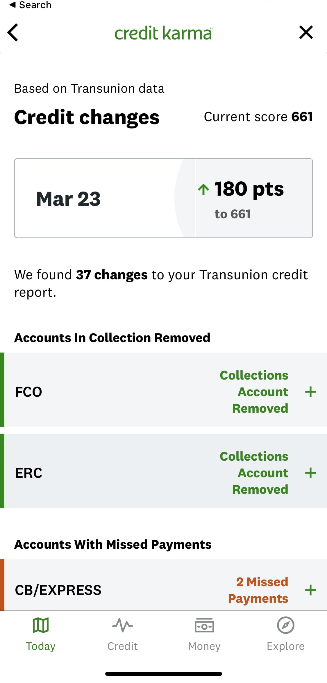 Credit score mobile results